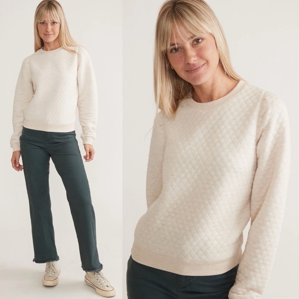 Marine Layer | Cream Corbet Quilted Puff Sleeve Crewneck Sweater Women’s Size XS